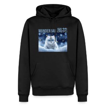 Super cute white cat in the snow - Men’s Premium Organic Hoodie - black - Front - Nico (187cm)