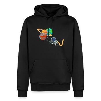 Austronaut mit Planeten - Weltall lustig abheben - Männer Premium Bio Hoodie - Schwarz - Vorne - Nico (187cm)