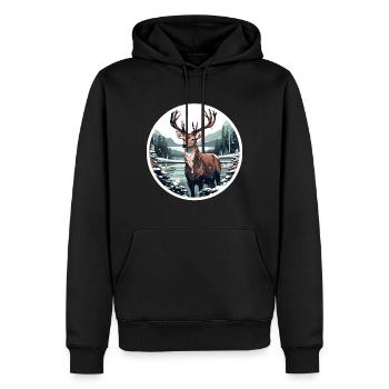 Cerf dans le paysage d’hiver - Sweat à capuche Premium bio Homme - noir - Devant - Nico (187cm)