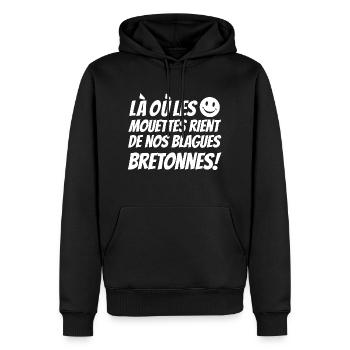 blagues bretonnes,cadeaux humoristique,Humour BZH - Sweat à capuche Premium bio Homme - noir - Devant - Nico (187cm)