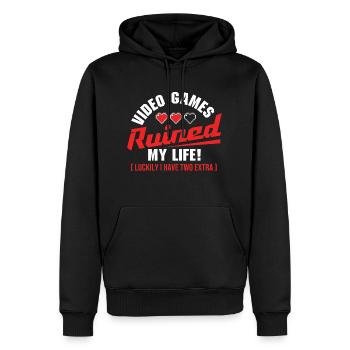 Les jeux vidéo ont ruiné ma vie (mais j’en ai plus) - Sweat à capuche Premium bio Homme - noir - Devant - Nico (187cm)