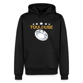 Rugby Toulouse 5 étoiles Stade Supporter Rugbymen - Sweat à capuche Premium bio Homme - noir - Devant - Nico (187cm)