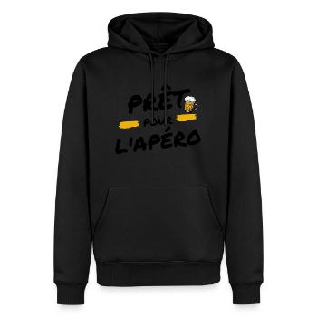 Prêt pour l'apéro cadeau apéro humour - Sweat à capuche Premium bio Homme - noir - Devant - Nico (187cm)