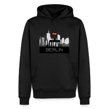 Berlin Skyline mit Flagge - Männer Premium Bio Hoodie - Schwarz - Vorne - Nico (187cm)