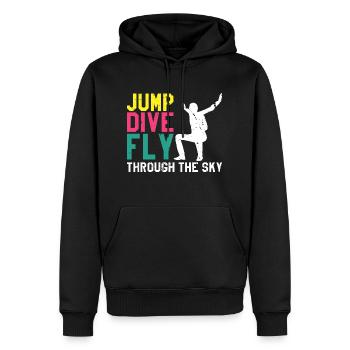 Jump Dive FLY Through The Sky Cool Retro Skydiving - Men’s Premium Organic Hoodie - black - Front - Nico (187cm)