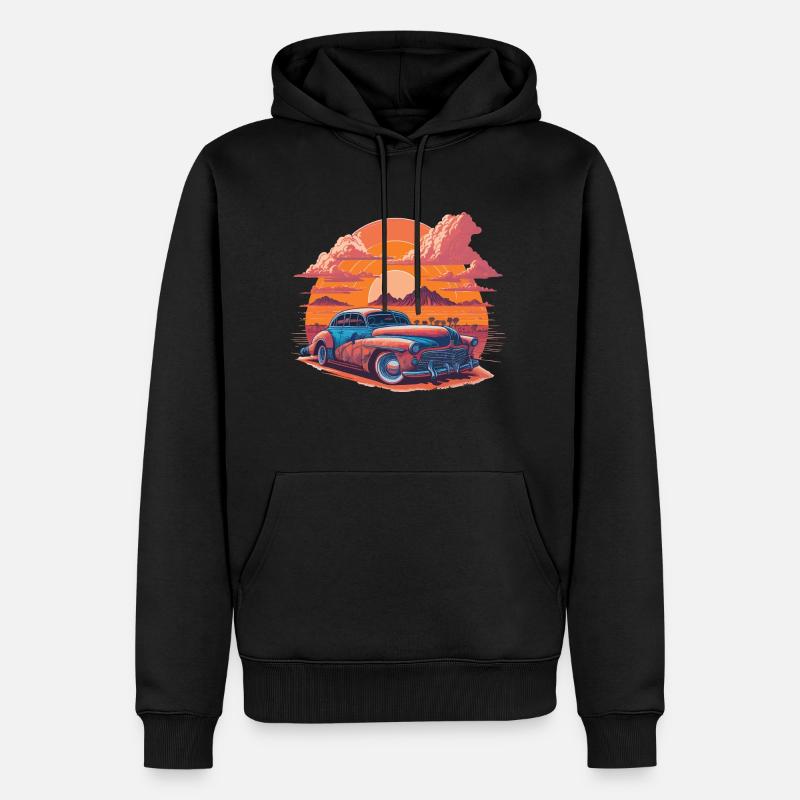 Coucher de soleil vibrant dans le désert - Sweat à capuche Premium bio Homme - noir