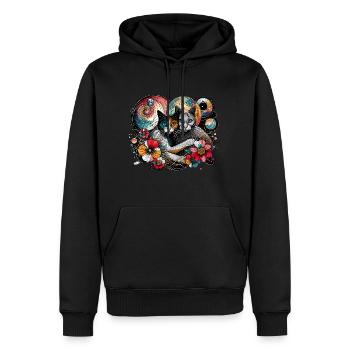 Kosmisches Katzengeflüster - Männer Premium Bio Hoodie - Schwarz - Vorne - Nico (187cm)
