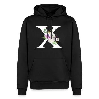 Lila floral x Buchstabe - Männer Premium Bio Hoodie - Schwarz - Vorne - Nico (187cm)