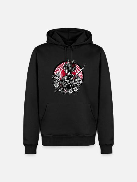 Samurai Mädchen Blumen - Männer Premium Bio Hoodie - Schwarz