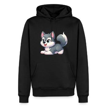 Wolf 15 - Männer Premium Bio Hoodie - Schwarz - Vorne - Nico (187cm)