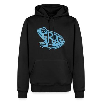 Typographie ludique de grenouilles - Sweat à capuche Premium bio Homme - noir - Devant - Nico (187cm)