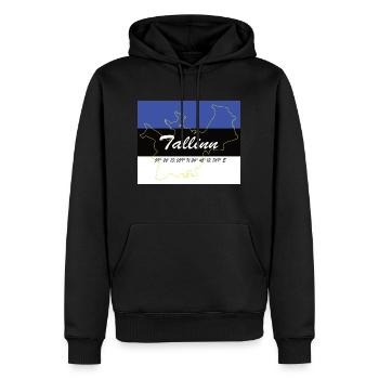 Tallinn - Hauptstadt mit GPS & Flagge - Männer Premium Bio Hoodie - Schwarz - Vorne - Nico (187cm)