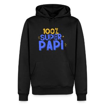Papi Cadeau Super papi humour - Sweat à capuche Premium bio Homme - noir - Devant - Nico (187cm)