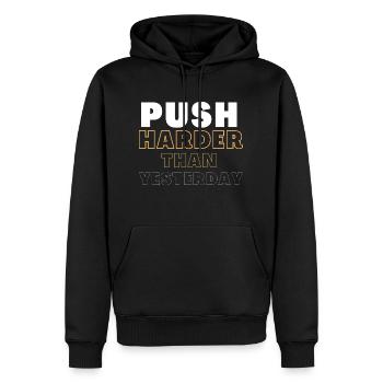 Push harder than yesterday musculation fitness - Sweat à capuche Premium bio Homme - noir - Devant - Nico (187cm)