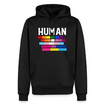 Fierté LGBT HUMAINE - Sweat à capuche Premium bio Homme - noir - Devant - Nico (187cm)
