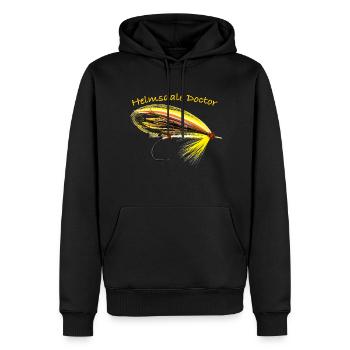 Helmsdale doctor classic salmon fly - Men’s Premium Organic Hoodie - black - Front - Nico (187cm)