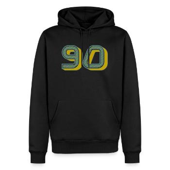 90. 90 ANS. 90e ANNIVERSAIRE. ANNIVERSAIRE 90 ANS. - Sweat à capuche Premium bio Homme - noir - Devant - Nico (187cm)