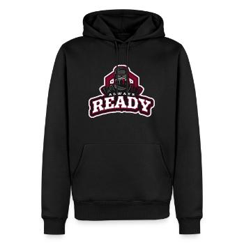 Always ready design - Men’s Premium Organic Hoodie - black - Front - Nico (187cm)