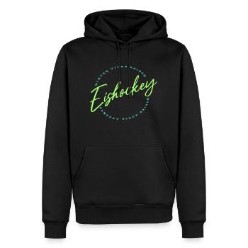 Eishockey Fans Pucks Helm Spruch Neon Hockey Fun - Männer Premium Bio Hoodie - Schwarz - Vorne - Nico (187cm)