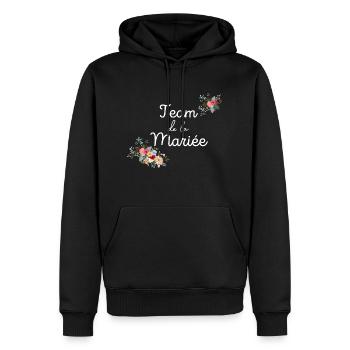 team de la Mariée evjf t-shirt assorti floral - Sweat à capuche Premium bio Homme - noir - Devant - Nico (187cm)