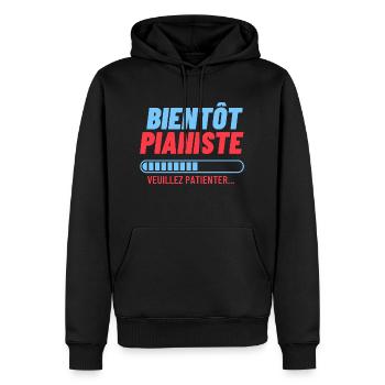 Musiciens | Bientôt Pianiste veuillez patienter - Sweat à capuche Premium bio Homme - noir - Devant - Nico (187cm)