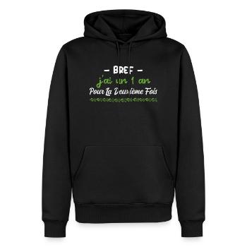 2 Ans Anniversaire - 1 ans pour la deuxième fois - Sweat à capuche Premium bio Homme - noir - Devant - Nico (187cm)
