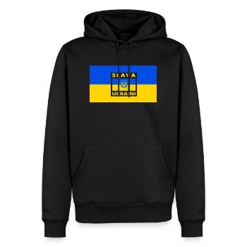 Slava Ukraini - Männer Premium Bio Hoodie - Schwarz - Vorne - Nico (187cm)