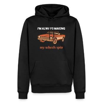 Je fais toujours tourner ma roue en amoureux de voiture rétro - Sweat à capuche Premium bio Homme - noir - Devant - Nico (187cm)