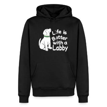 Labrador Dog Hund ejer Mistress Mr. Wau - Herre Premium økologisk hoodie - sort - Foran - Nico (187cm)