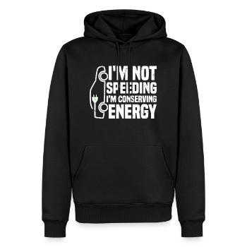 Ich fahre nicht zu schnell, ich spare Energie EV-Fahrzeug - Männer Premium Bio Hoodie - Schwarz - Vorne - Nico (187cm)