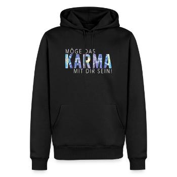 Möge das Karma - Männer Premium Bio Hoodie - Schwarz - Vorne - Nico (187cm)