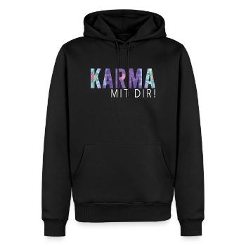 Karma mit dir - Männer Premium Bio Hoodie - Schwarz - Vorne - Nico (187cm)