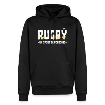 Rugby un sport de poussins - Sweat à capuche Premium bio Homme - noir - Devant - Nico (187cm)