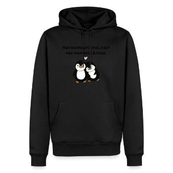 Mon bonheur à moi, c'est nos moments à nous - Sweat à capuche Premium bio Homme - noir - Devant - Nico (187cm)