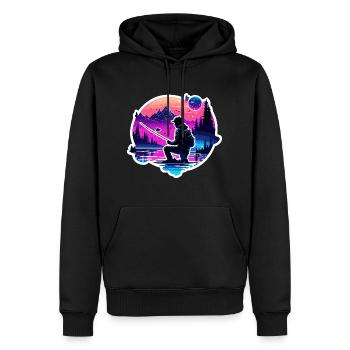 Angler Siluette / angeln / Fisch / See / Sport - Männer Premium Bio Hoodie - Schwarz - Vorne - Nico (187cm)