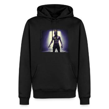Portrait Ganzkörper-Zombie mit goldener Krone - Männer Premium Bio Hoodie - Schwarz - Vorne - Nico (187cm)