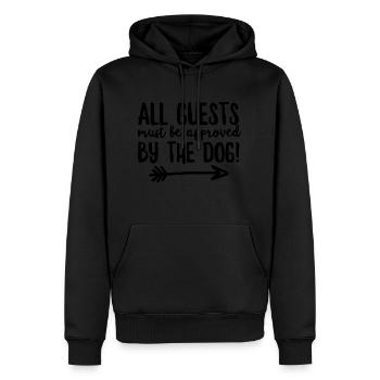 Tous les invités doivent être approuvés par le chien - Sweat à capuche Premium bio Homme - noir - Devant - Nico (187cm)