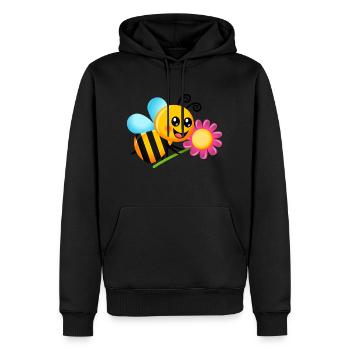 Happy Garden Bee Cartoon - Men’s Premium Organic Hoodie - black - Front - Nico (187cm)