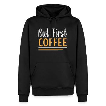 aber erster Kaffee - Männer Premium Bio Hoodie - Schwarz - Vorne - Nico (187cm)