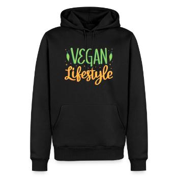 Mode de vie végétalien - Sweat à capuche Premium bio Homme - noir - Devant - Nico (187cm)