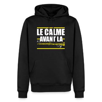 Humour Clarinette - Sweat à capuche Premium bio Homme - noir - Devant - Nico (187cm)