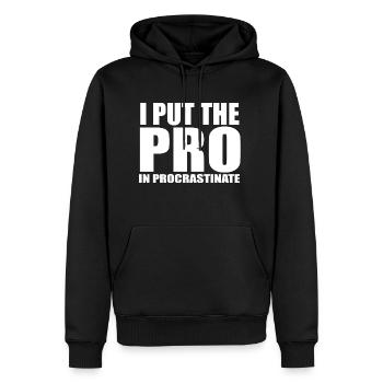 Procrastinate quote - Men’s Premium Organic Hoodie - black - Front - Nico (187cm)