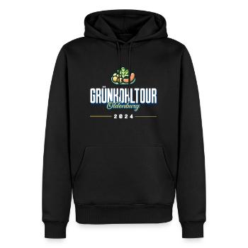 Grünkohlfahrt Oldenbug 2024 - Männer Premium Bio Hoodie - Schwarz - Vorne - Nico (187cm)