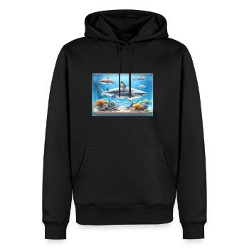 Realistische Zeichnung, Hai-Aquarium, farbig - Männer Premium Bio Hoodie - Schwarz - Vorne - Nico (187cm)
