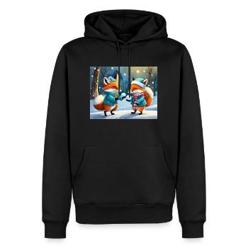 mignon petit renard démon vie quotidienne - jouer à la neige - Sweat à capuche Premium bio Homme - noir - Devant - Nico (187cm)