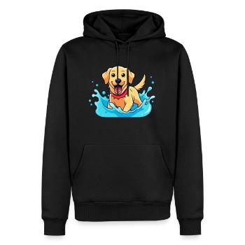 Fröhlicher Labrador Retriever planscht in Poolkunst - Männer Premium Bio Hoodie - Schwarz - Vorne - Nico (187cm)