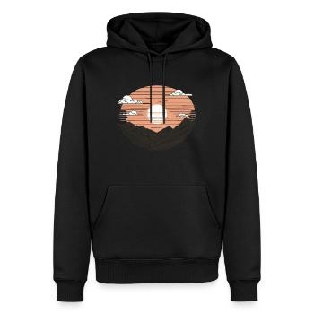 Minimalistischer Sonnenuntergang in den Bergen - Männer Premium Bio Hoodie - Schwarz - Vorne - Nico (187cm)