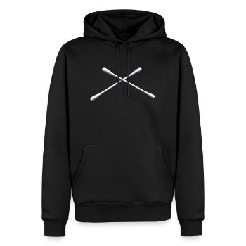 240923 Wattestäbchen - Männer Premium Bio Hoodie - Schwarz - Vorne - Nico (187cm)
