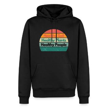 Sol sain - Plantes saines - Personnes en santé - Sweat à capuche Premium bio Homme - noir - Devant - Nico (187cm)