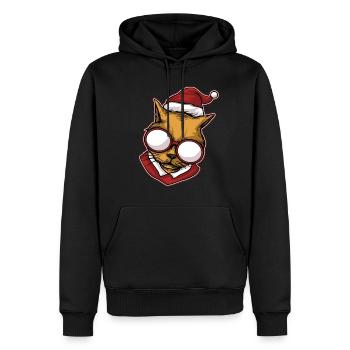 Pull de Noël moche Chat - Sweat à capuche Premium bio Homme - noir - Devant - Nico (187cm)